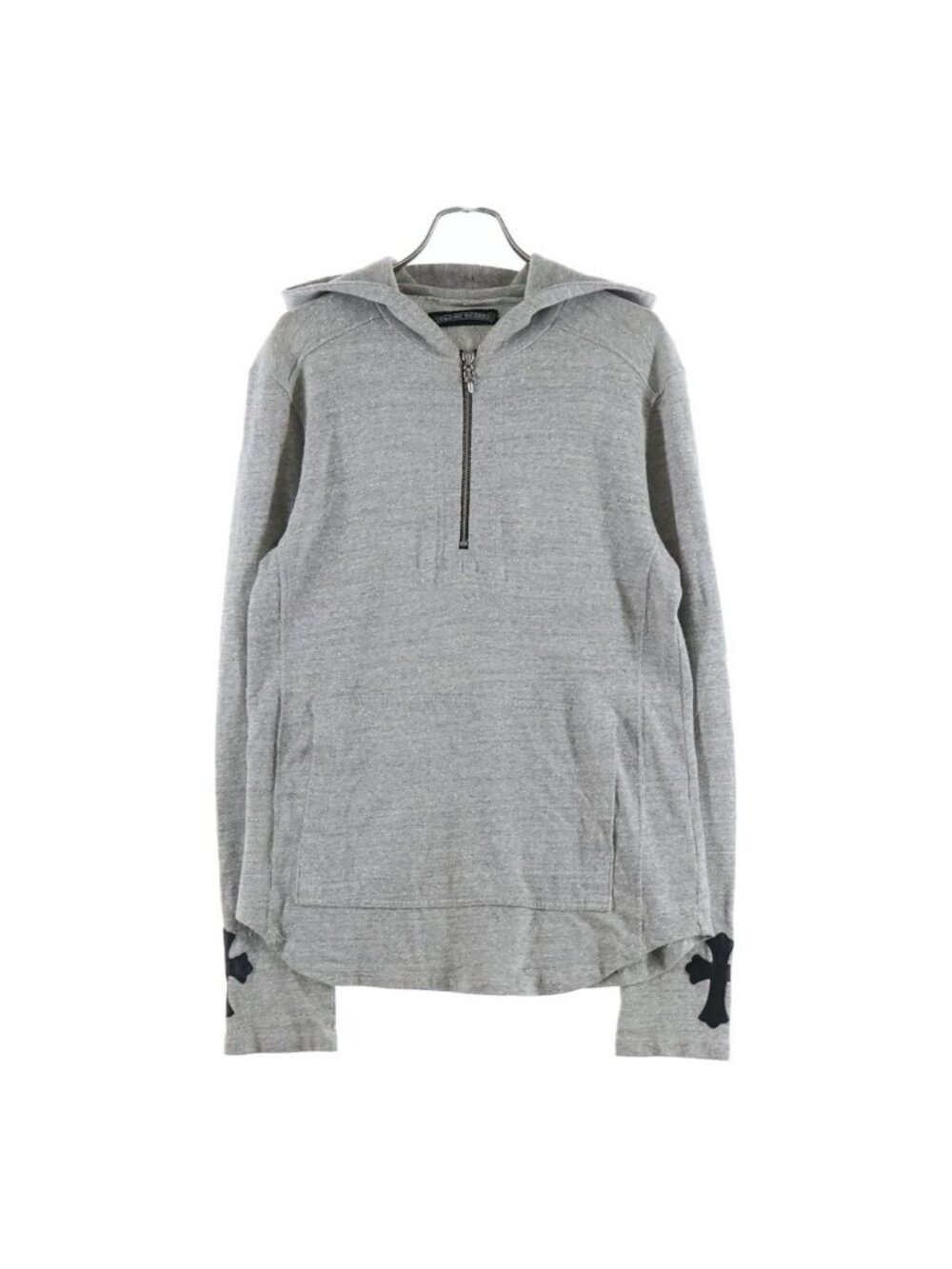 Chrome Hearts Vintage Half Zip with Sleeve Cross Patch Hoodie Gray